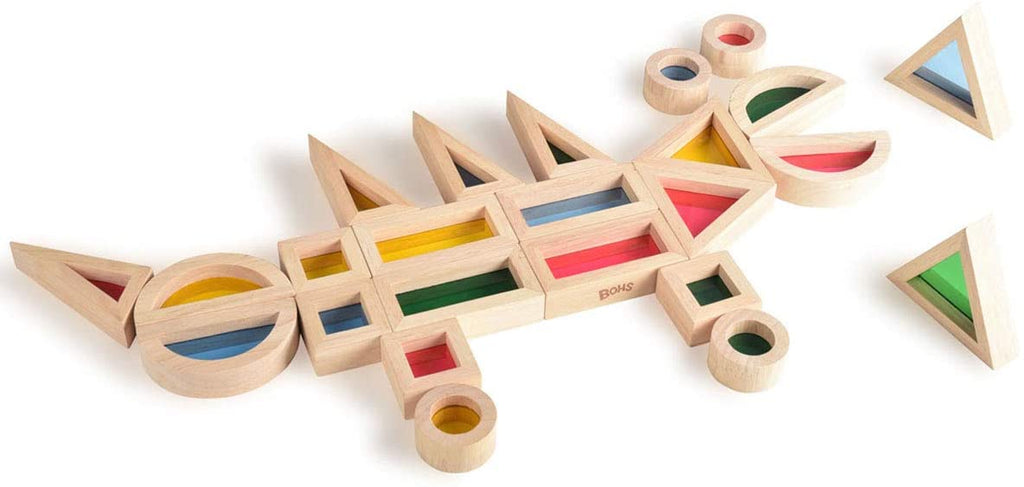 Rainbow Sensory Blocks (24 pcs) - Wooden Toys for Toddlers- Play on Light Table/Sunny Window