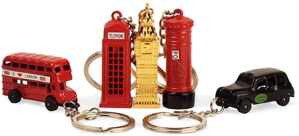 BOHS London Souvenir Gift - Íconos culturales británicos Landmark Die-cast Llavero Llavero - Modelo pequeño de metal en miniatura (5 piezas)