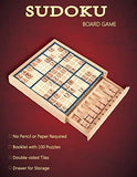 BOHS Wooden Sudoku Board Game with Drawer - with Book of 100 Sudoku Puzzles - Math Brain Teaser Desktop Toys