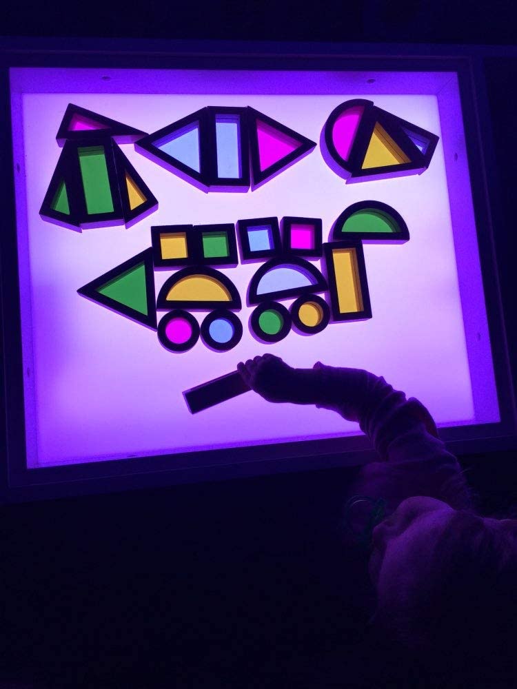 Rainbow Sensory Blocks (24 pcs) - Wooden Toys for Toddlers- Play on Light Table/Sunny Window