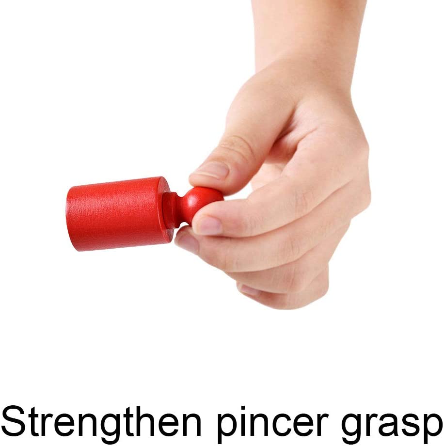 6 Pegs Mini Knobbed Cylinder Blocks Montessori - 6.7 Inches - Colorful Wooden Early Home School Toy - 4pcs Set