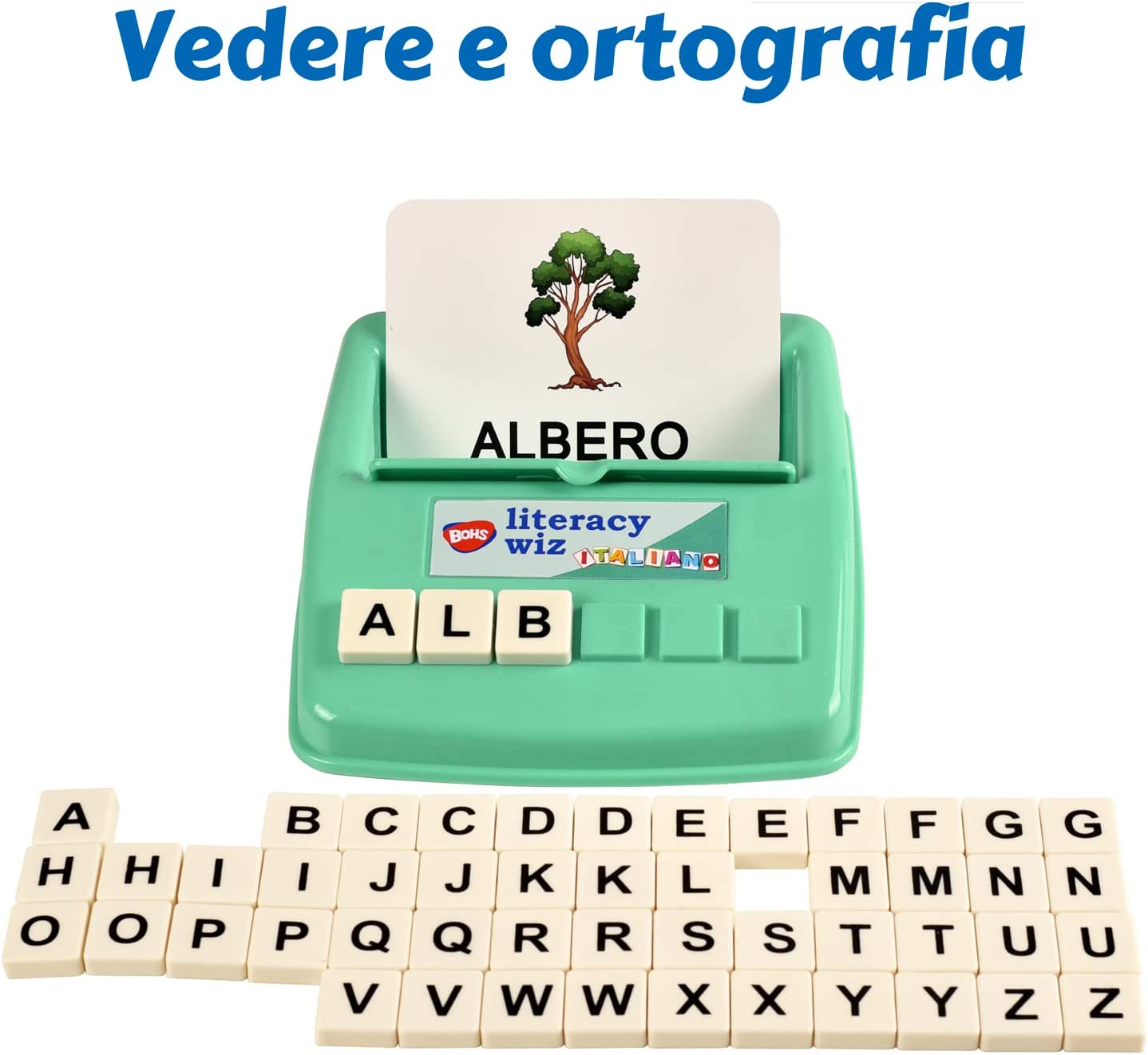 BOHS Italian Literacy Wiz Fun Game - See and Hide Spelling - 60 Flash Cards - Preschool Language Learning Educational Toys
