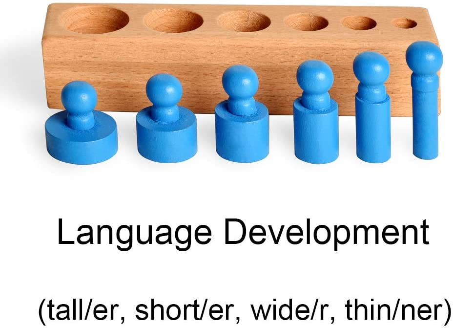 6 Pegs Mini Knobbed Cylinder Blocks Montessori - 6.7 Inches - Colorful Wooden Early Home School Toy - 4pcs Set