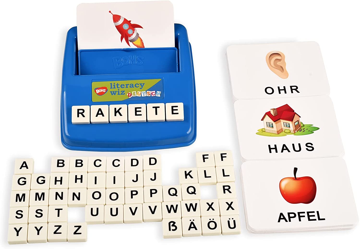BOHS German Literacy Wiz Fun Game - 120 Words 60 Flash Cards - Preschool Language Learning Educational Toys