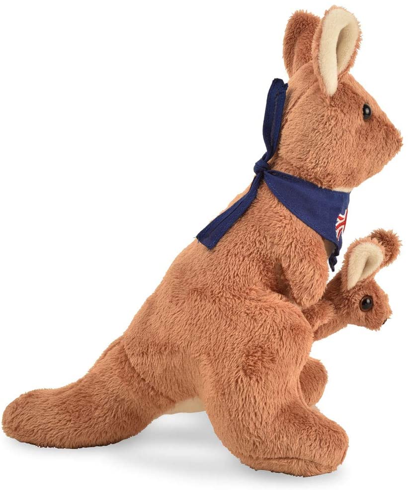 BOHS Plush Red Kangaroo with Australia Scarf and Detachable Joey - Huggable Soft Stuffed Mom and Baby Animals Toy- 11 Inches