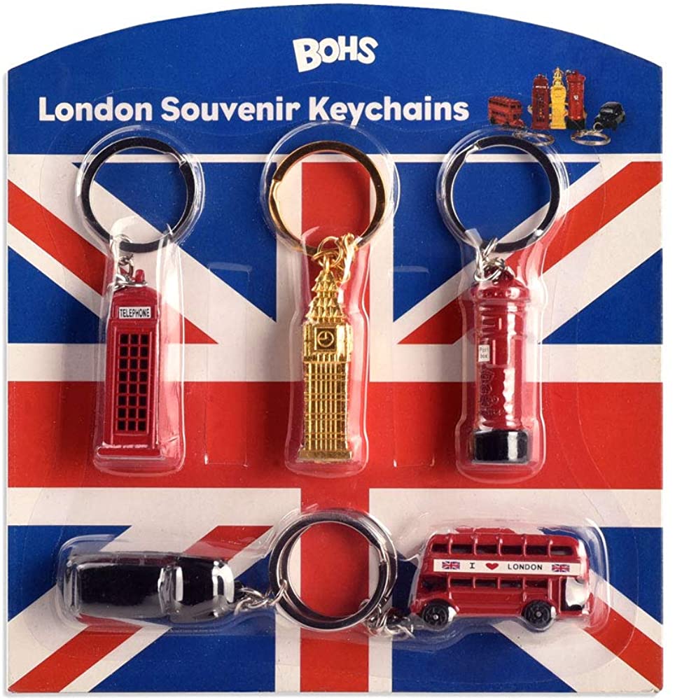 BOHS London Souvenir Gift - Íconos culturales británicos Landmark Die-cast Llavero Llavero - Modelo pequeño de metal en miniatura (5 piezas)