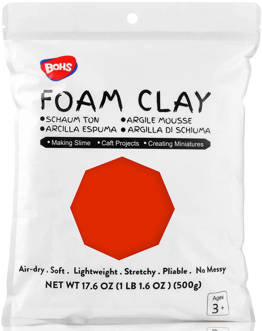 BOHS Red Modeling Foam Clay - Squishy,Soft, Air Dry -for School Project,Cosplay,Fake Bake, Slime Mix-ins -1.1 Lbs/ 500 Grams