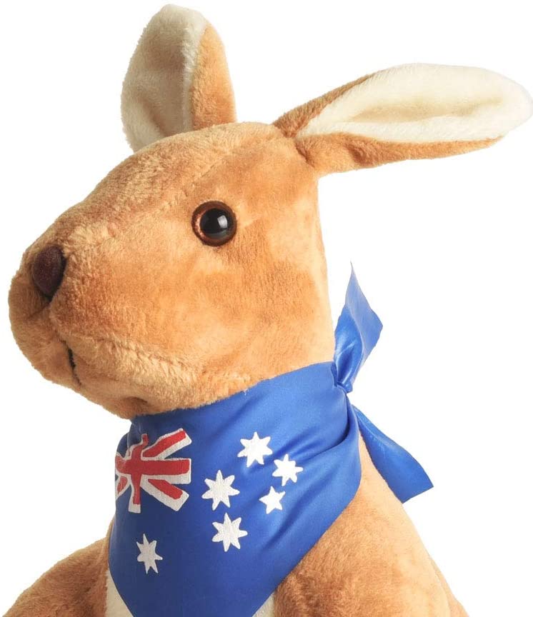 BOHS Stuffed Kangaroo with Australia Scarf and Joey - Huggable Soft Animals Toy- 11.8 Inches