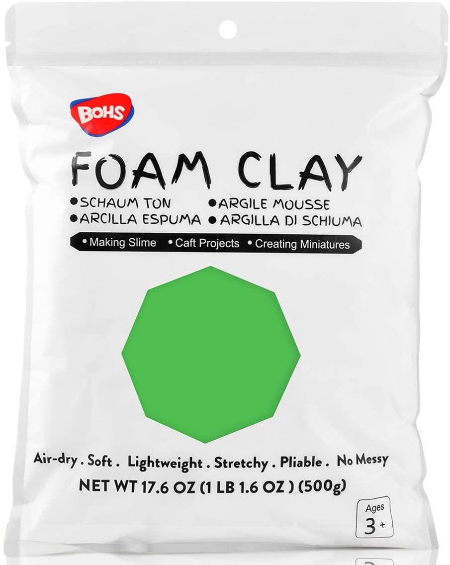 BOHS Green Modeling Foam Clay - Squishy,Soft, Air Dry -for School Project,Cosplay,Fake Bake, Slime Supplies-1.1 Lbs/ 500 Grams