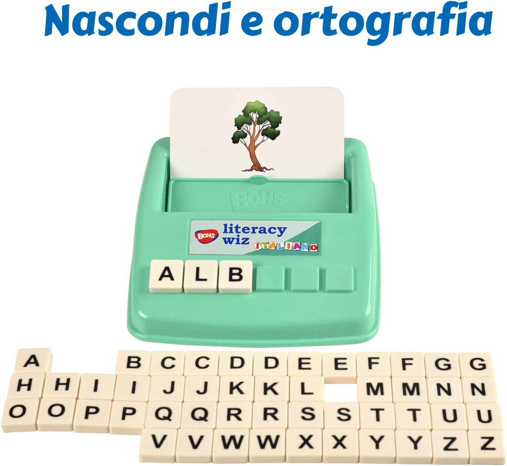BOHS Italian Literacy Wiz Fun Game - See and Hide Spelling - 60 Flash Cards - Preschool Language Learning Educational Toys