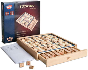 BOHS Wooden Sudoku Board Game with Drawer - with Book of 100 Sudoku Puzzles - Math Brain Teaser Desktop Toys