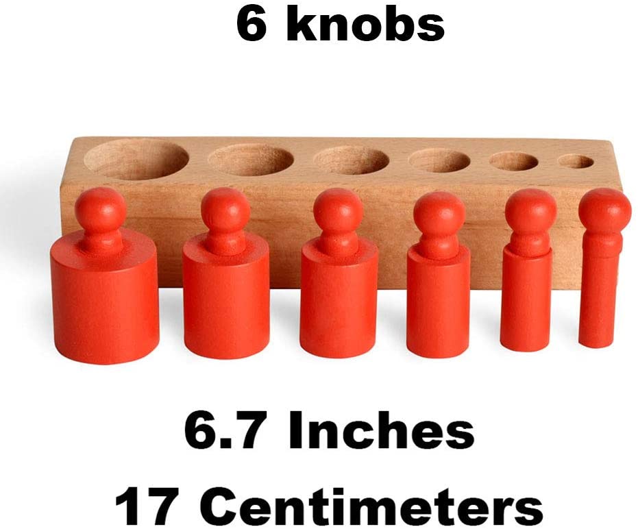 6 Pegs Mini Knobbed Cylinder Blocks Montessori - 6.7 Inches - Colorful Wooden Early Home School Toy - 4pcs Set