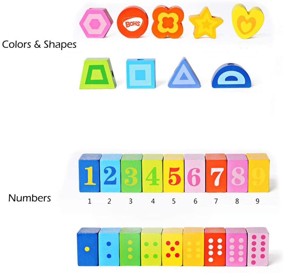 BOHS Caterpillar Lacing Block Beads - Toddler Learn Math Counting, Numbers and Shapes-  Early Development Toys