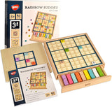 BOHS Wooden Rainbow Sudoku for Kids - 3 in 1 Easy to Hard - with Book of 320 Sudoku Puzzles - Desktop Brain Teaser Game Toys