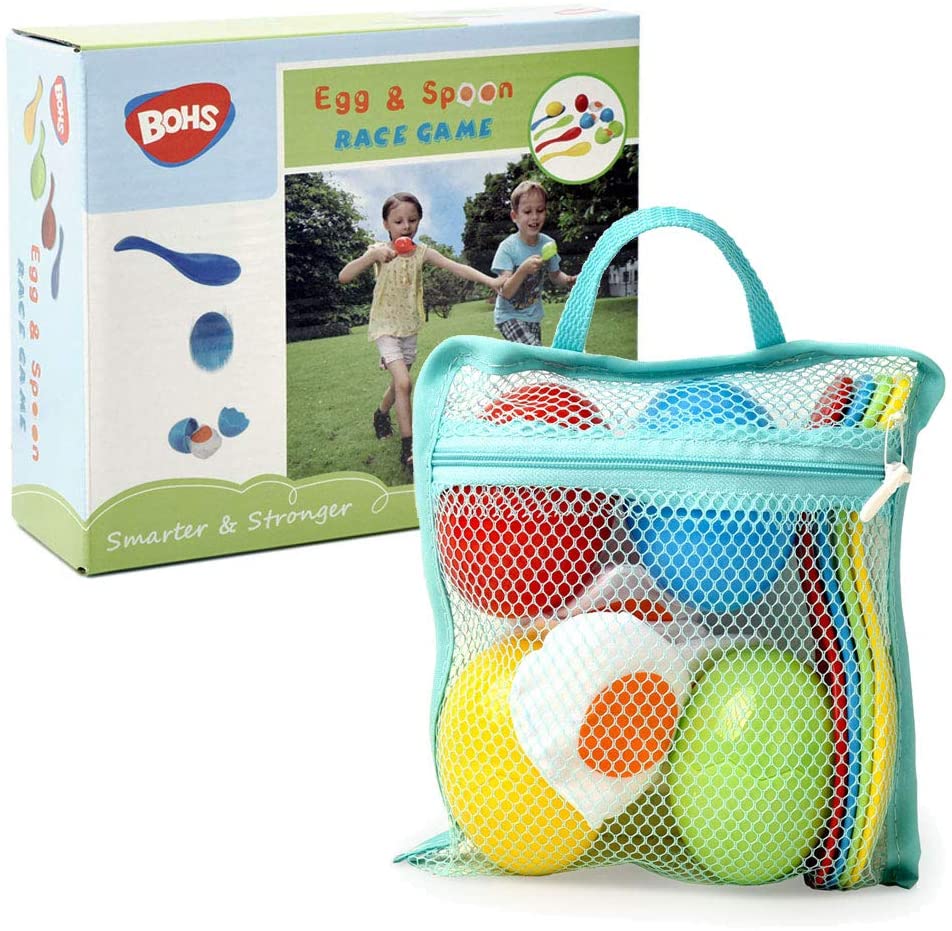 BOHS Egg and Spoon Race Game Set with Yolk - Backyard Lawn Family Fun - Field Fair Sport Christmas Party Toy for Kids