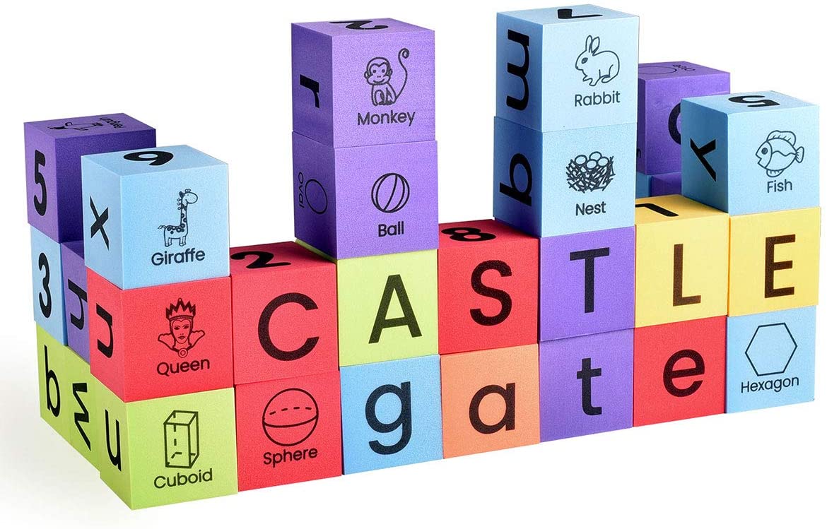 BOHS Foam Learning Blocks - Alphabets,Numbers,Shapes,Sight Words - Quiet,Safe and Float on Water Bathtub Toys,30pcs