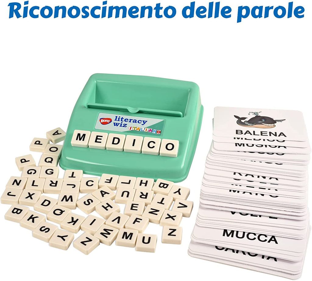 BOHS Italian Literacy Wiz Fun Game - See and Hide Spelling - 60 Flash Cards - Preschool Language Learning Educational Toys