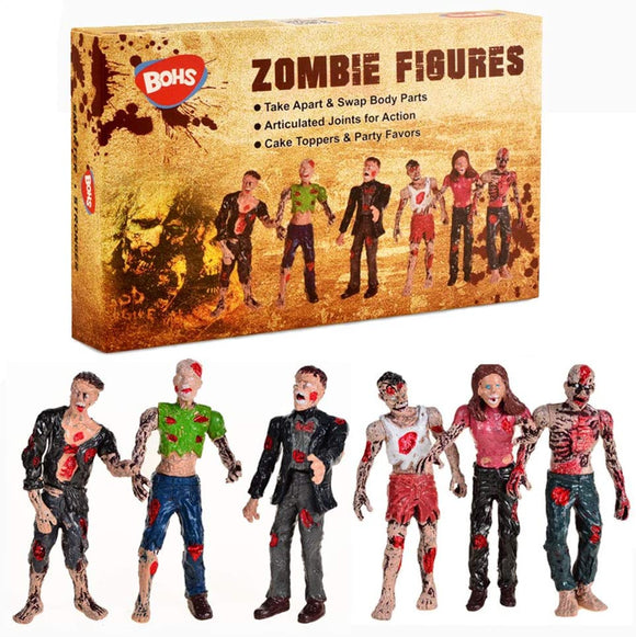 BOHS Zombie Dolls Action Figures Toys - Gift Package - Articulated Joints Miniature Model - 4 Inches - Pack of 6