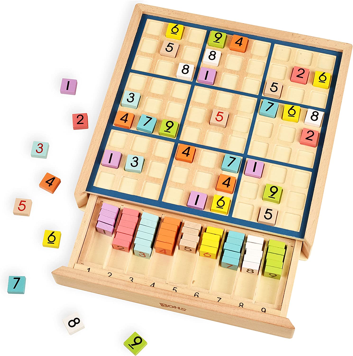 BOHS Wooden Color Sudoku - 3 in 1 Easy to Hard - with Book of 320 Sudoku Puzzles - Desktop Brain Teaser Game Toys