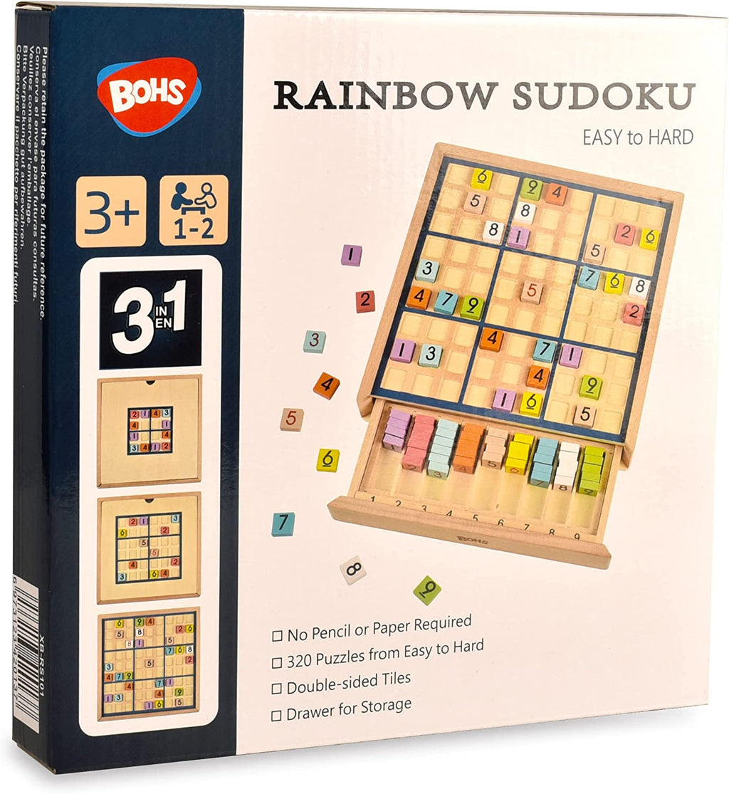 BOHS Wooden Color Sudoku - 3 in 1 Easy to Hard - with Book of 320 Sudoku Puzzles - Desktop Brain Teaser Game Toys
