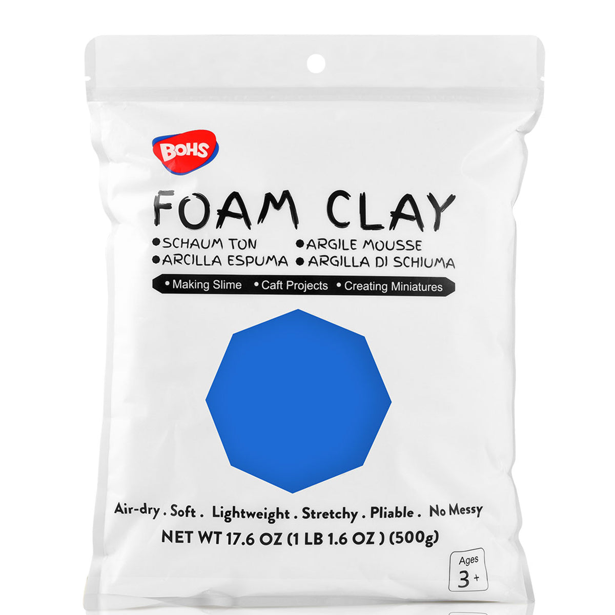 BOHS White Ultra-Light Slime and Foam Modeling Clay, Air Dry, para artes y manualidades preescolares, 1.1 lbs / 500 gramos