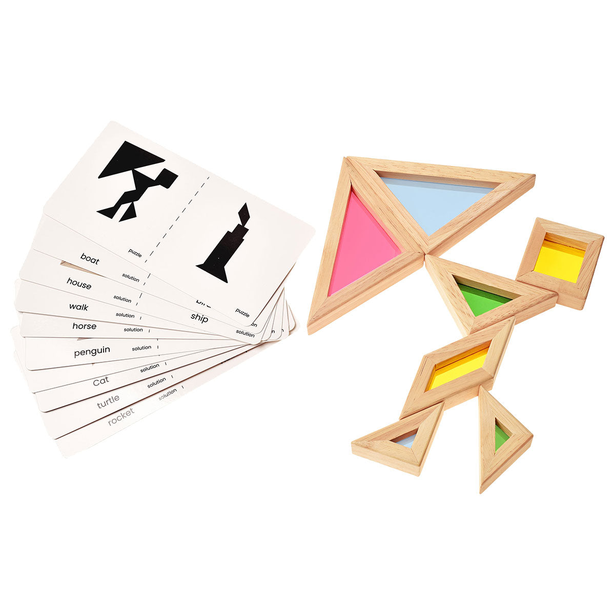 Rainbow Tangram with Activity Cards -  Chunky Size Puzzle - Toddler Kids Light Table / Window Toys