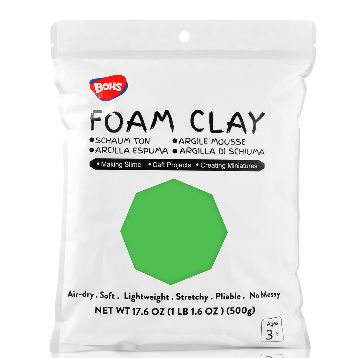 BOHS White Ultra-Light Slime and Foam Modeling Clay, Air Dry, para artes y manualidades preescolares, 1.1 lbs / 500 gramos